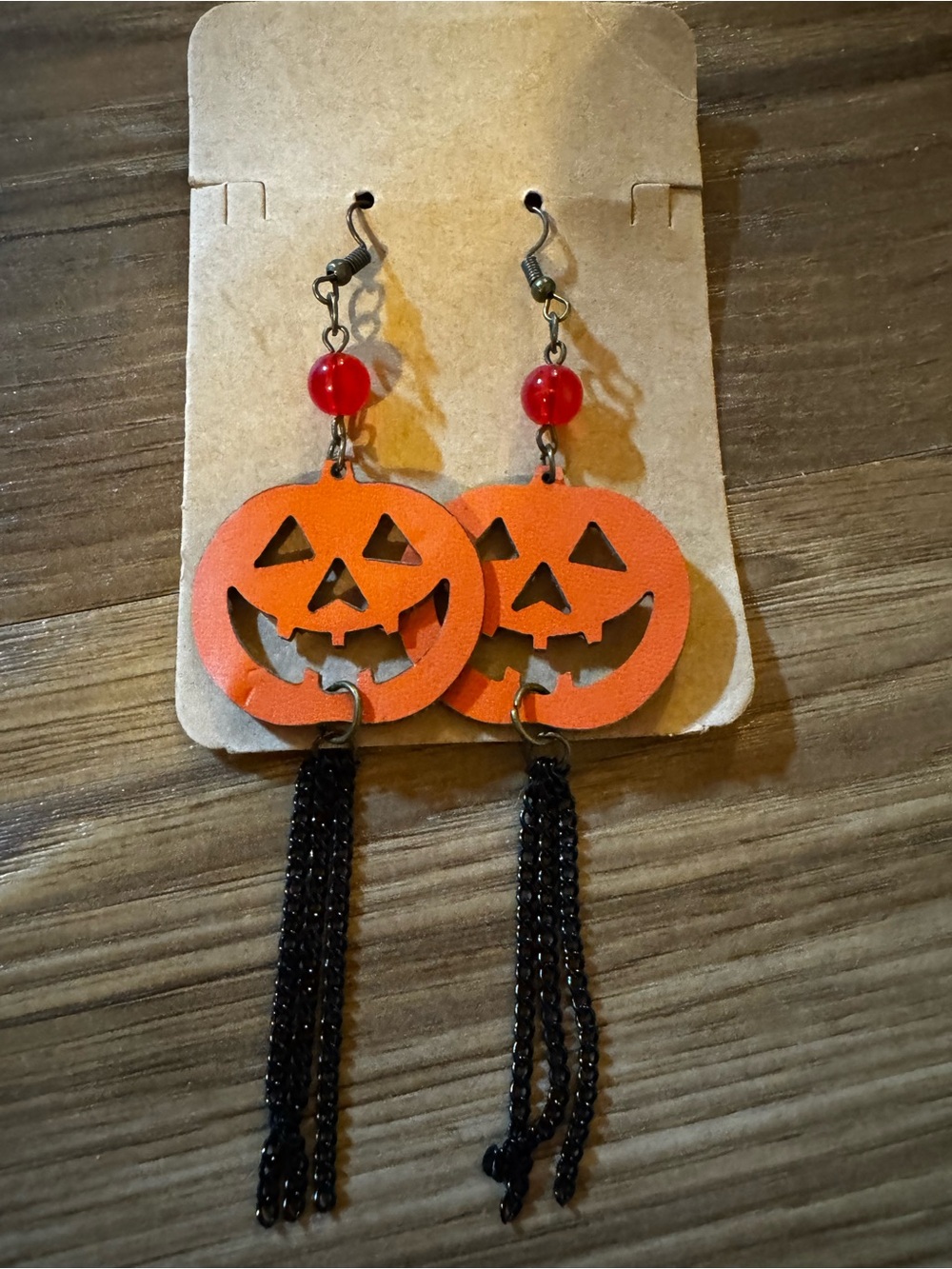 Vintage Orange Pumpkin Dangle Earrings with Black Tassels